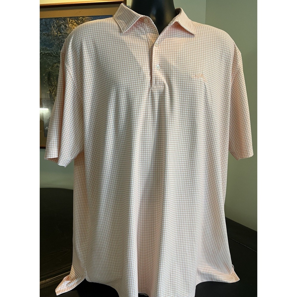 Peter Millar Summer Comfort Mens XL Orange Checked Golf Polo Nanea Golf Club